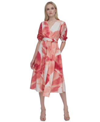 DKNY - Petite Cotton Surplice-Neck Fit & Flare Dress