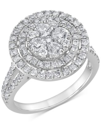 Macy's - Diamond Double Halo Cluster Ring (1-1/2 ct. t.w.) in 14k White Gold