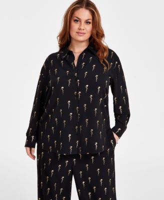 Nina Parker - Plus Size Love-Script Metallic-Print Blouse