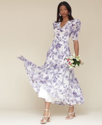 Avec Les Filles - Women's Floral-Print Puffed-Shoulder Dress