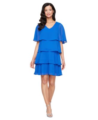SL Fashions - Women's Chiffon Cape-Overlay Tiered Dress