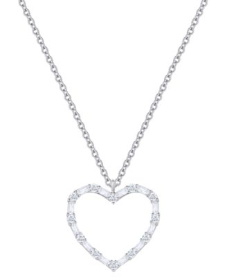Macy's - Diamond Round & Baguette Open Heart 18" Pendant Necklace (1/2 ct. t.w.) in 10k White Gold
