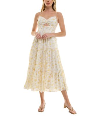 Trixxi - Juniors' Floral-Print Keyhole Tiered Midi Dress