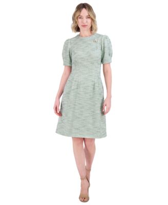 Jessica Howard - Petite Tweed Puffed-Sleeve Fit & Flare Dress