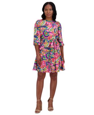 Jessica Howard - Petite Floral-Print Belted Fit & Flare Dress