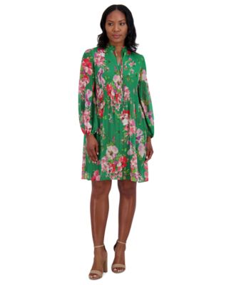 Jessica Howard - Petite Chiffon Pleated Floral-Print Dress