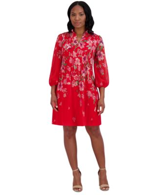 Jessica Howard - Petite Pleated Floral-Print Shift Dress
