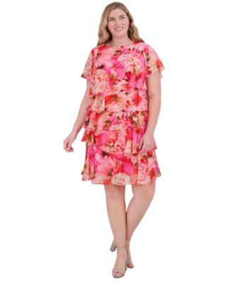 Jessica Howard - Plus Size Chiffon Asymmetrical-Tiered Dress