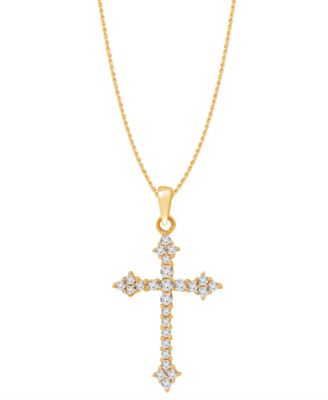 Macy's - Diamond Cross Pendant Necklace (1/4 ct. t.w.) in 10k Yellow Gold