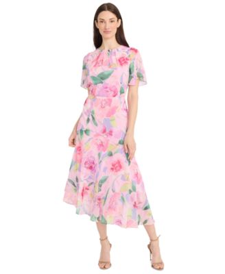 Maggy London - Women's Floral-Print Flutter-Sleeve Maxi Dress