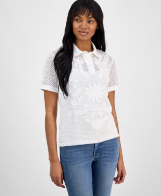 Nautica Jeans - Women's Crochet Cotton Polo Shirt