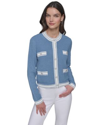 KARL LAGERFELD PARIS - Petite Four-Pocket Tipped Cardigan