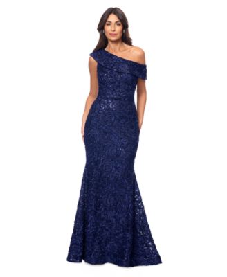 XSCAPE - Women's Sequined Lace One-Shoulder Gown