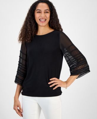 Kasper - Women's Scrunch-Front Cap-Sleeve Top, Regular & Petite Sizes