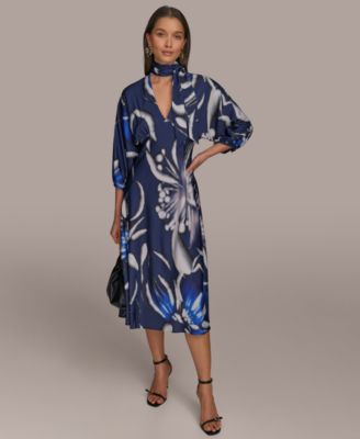 Donna Karan New York - Women's Tie-Neck A-Line Midi Dress