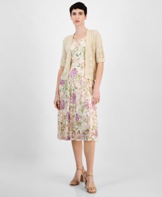 Robbie Bee - Women's Crochet Shrug Printed Lace Dress