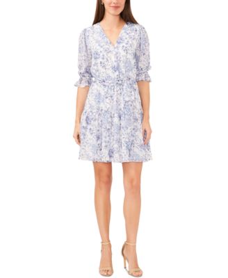 MSK - Petite Floral Print Blouson-Sleeve Fit & Flare Dress
