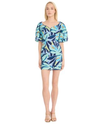 Donna Morgan - Women's Puffed-Sleeve Graphic-Print Dress