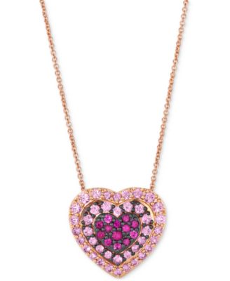 Le Vian - Pink Sapphire Ombr&eacute; Halo Cluster Heart Adjustable 20" Pendant Necklace (1-1/10 ct. t.w.) in 14k Rose Gold