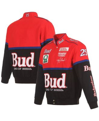 JH Design - Men's  Black/Red Ken Schrader Bud King of Beers Twill Driver Uniform Full-Snap Jacket