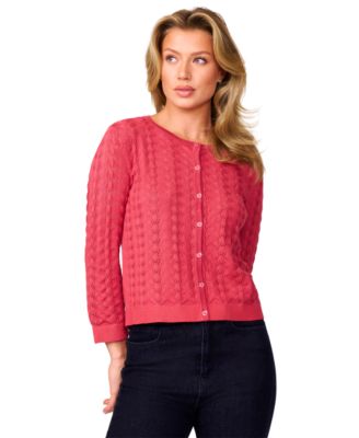 Melissa Paige - Women's Pointelle-Knit Crewneck Cardigan