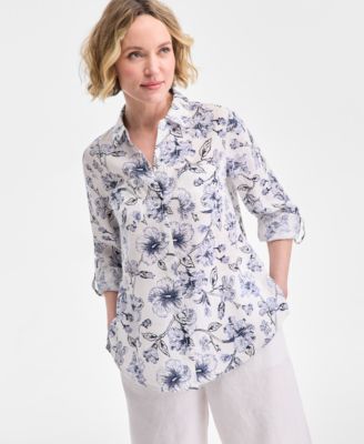 Charter Club - Printed Linen Button-Front Shirt