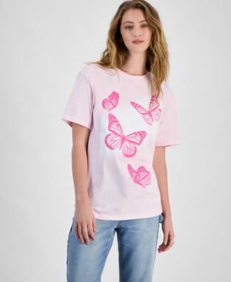 Rebellious One - Juniors' Butterfly Graphic Cotton Boyfriend T-Shirt
