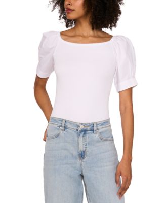 1.STATE - Women's Mixed-Media Puff-Sleeve Top