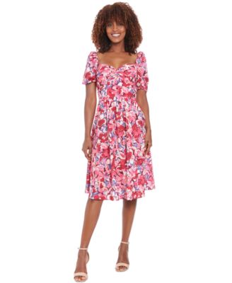 London Times - Petite Sweetheart-Neck Puff-Sleeve Dress