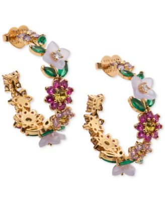kate spade new york - Gold-Tone Medium Mixed Stone Flower Hoop Earrings, 1.49"