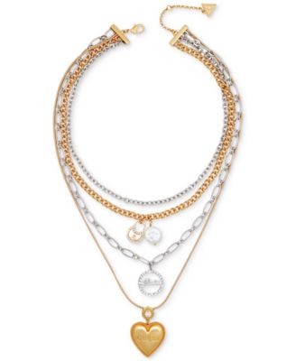 GUESS - Two-Tone Crystal Charm Layered Necklace