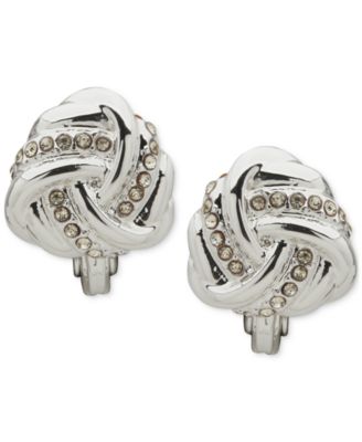 Anne Klein - Crystal Twisted Knot Button Clip Earrings