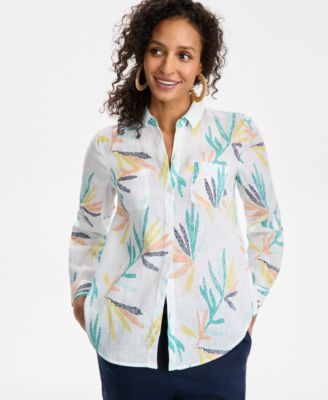 Charter Club - Petite Printed Linen Shirt, Exclusively at Macy's