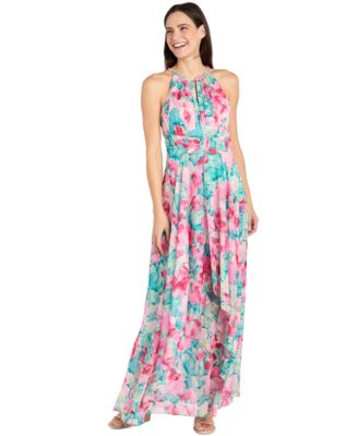 R & M Richards - Women's Floral-Print Halter Gown