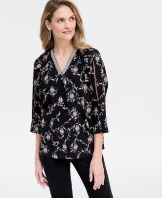 Macy's - Women's V-Neck Slit-Sleeve Top