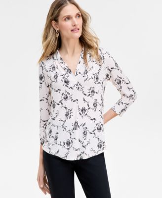 JM Collection - Petite Lush Sway V-Neck 3/4-Sleeve Top