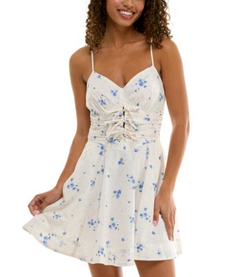 Trixxi - Juniors' Cotton Floral Ruched Mini Dress