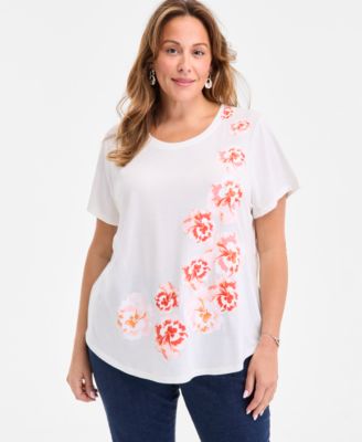Style & Co - Plus Size Wave Graphic Perfect Crewneck T-Shirt