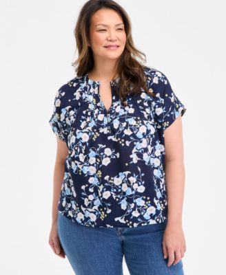 Style & Co - Plus Size Printed Cotton Short-Sleeve Blouse