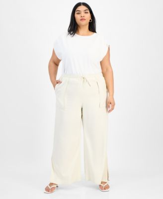 Bar III - Trendy Plus Size Split-Hem Wide Linen Pants