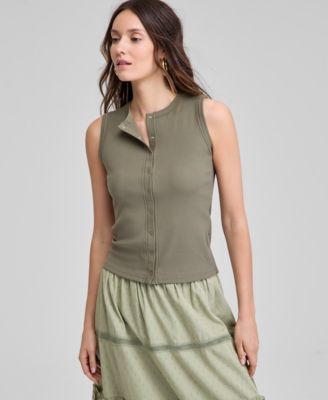 And Now This - Petite Snap-Front Rib-Knit Tank