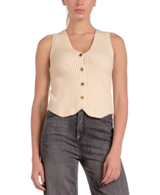Elan - Women's Ribbed-Knit Sleeveless Button-Front Vest