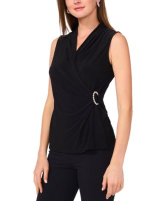 MSK - Women's V-Neck Sleeveless Drape-Front Embellished Top