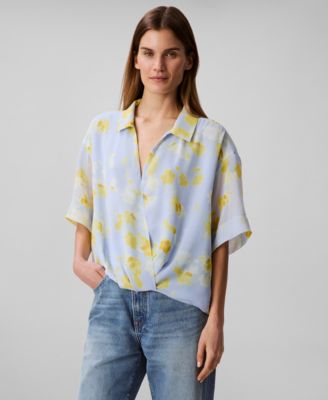 Calvin Klein - Women's Printed V-Neck Faux-Wrap Blouse