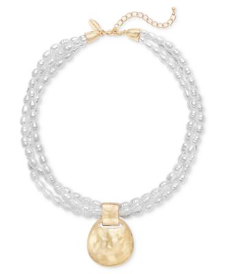 Style & Co - Gold-Tone Disc Pendant Beaded Imitation Pearl Multi-Row Necklace, 18" + 3" extender