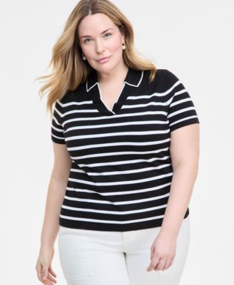 Liverpool Los Angeles - Plus Size Short-Sleeve Collared Sweater