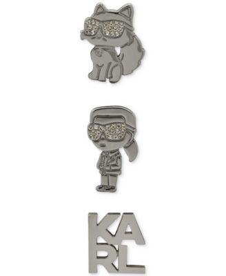 KARL LAGERFELD PARIS - Silver-Tone 3-Pc. Set Pav&eacute; Karl & Choupette Pins
