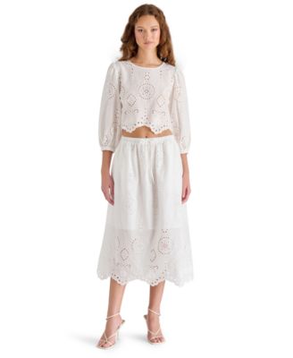 Steve Madden - Women's Anaisa Tie-Waist Eyelet Midi Skirt