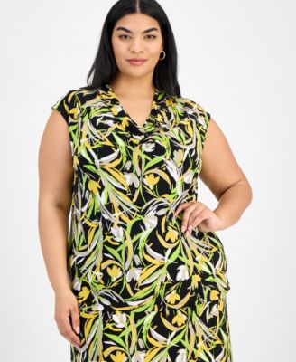 Kasper - Plus Size Printed Cowlneck Blouse