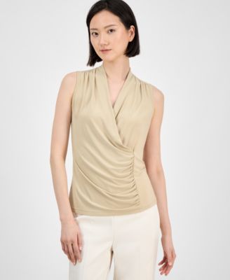 Anne Klein - Women's Shirred Surplice-Neck Sleeveless Top